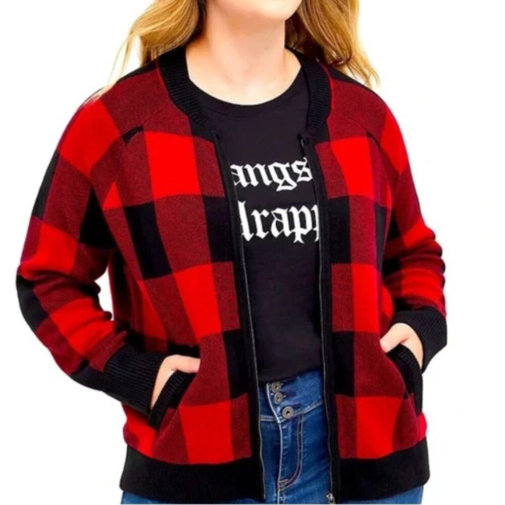 Torrid Womens Buffalo Plaid Sweater Jacket Full Zip Size 1X Dark Academia Preppy